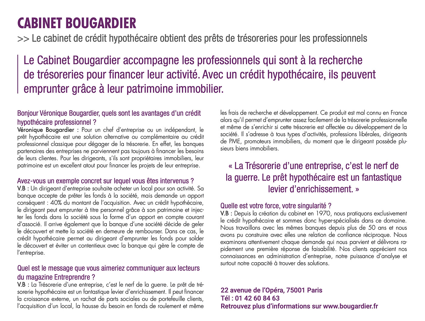 Interview V Bougardier dans entreprendre
