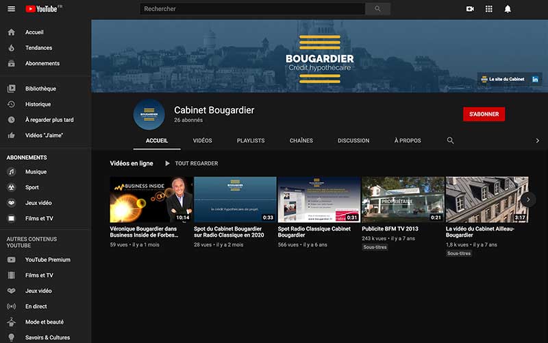 Capture d'écran de la chaîne Youtube du Cabinet Bougardier